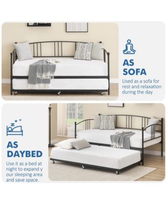 Twin Daybed with Trundle, Metal Twin Size Daybed with Pullout Trundle 6 Casters
