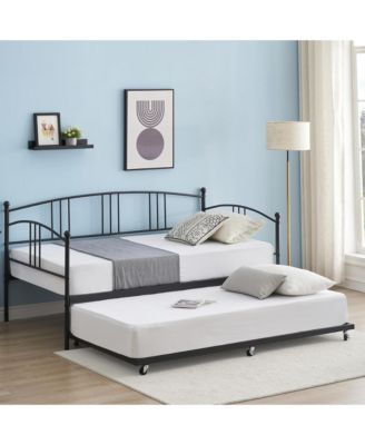 Twin Daybed with Trundle, Metal Twin Size Daybed with Pullout Trundle 6 Casters