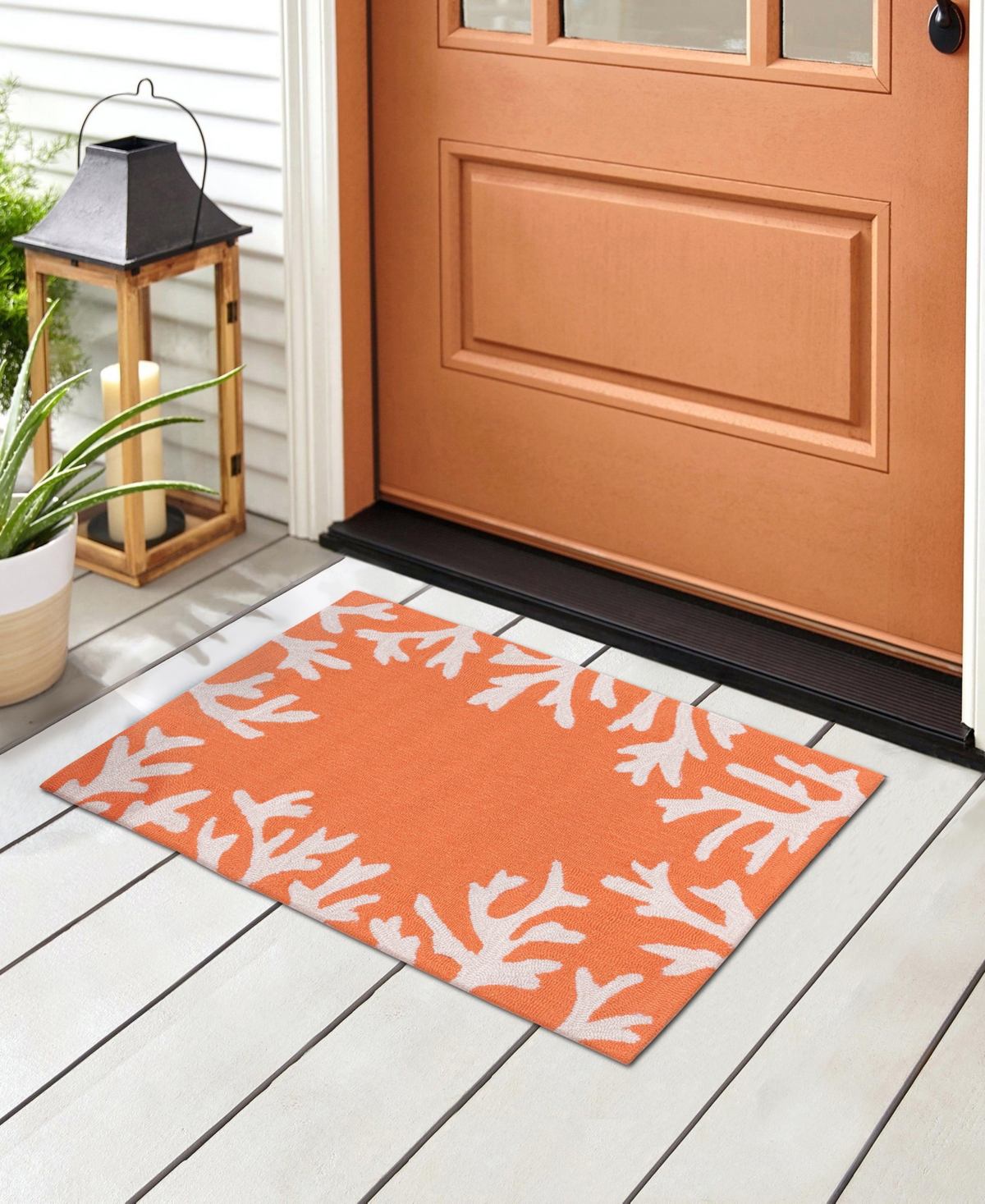 Liora Manne Capri Coral Border 1'8"x2'6" Area Rug In Coral