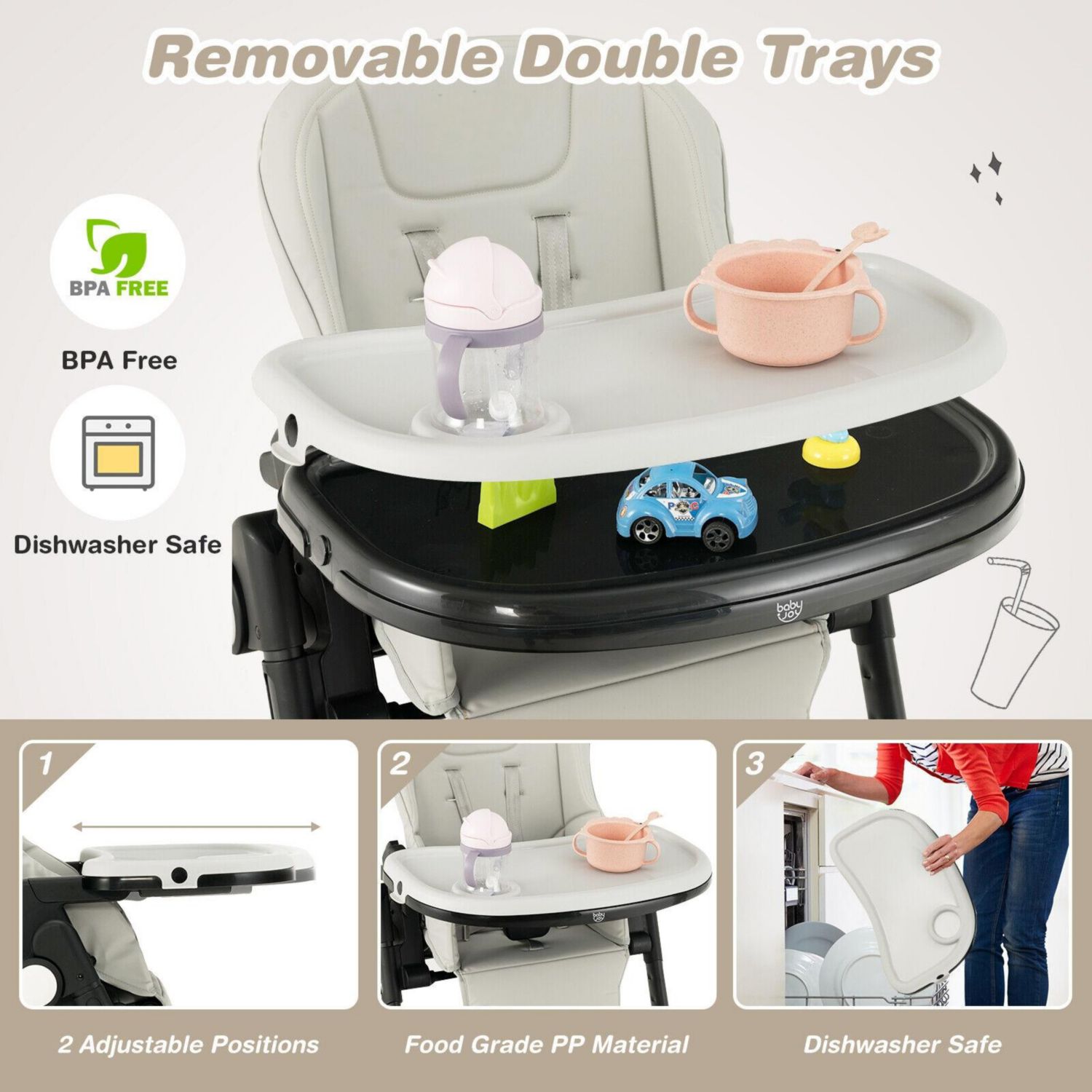 4-in-1 Baby High Chair with 6 Heights and Foldable Frame