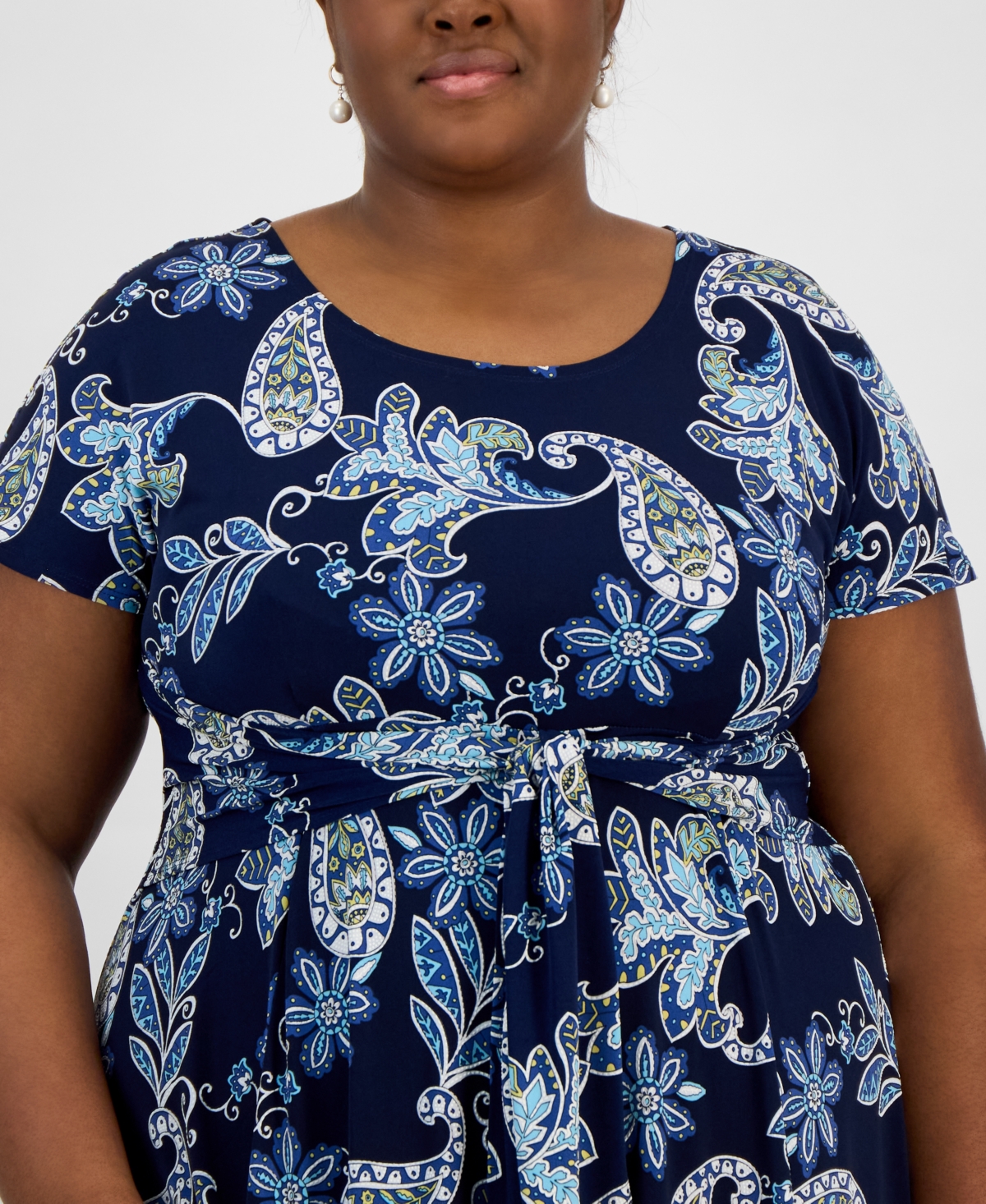 ROBBIE BEE PLUS SIZE PRINTED SHORT-SLEEVE MIDI DRESS 