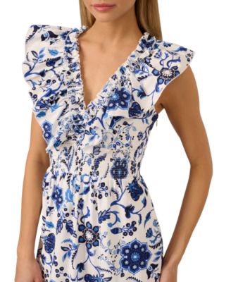 knee length dresses for ladies Black Multi Sleeveless Glitter Floral Ruffle Midi Dress