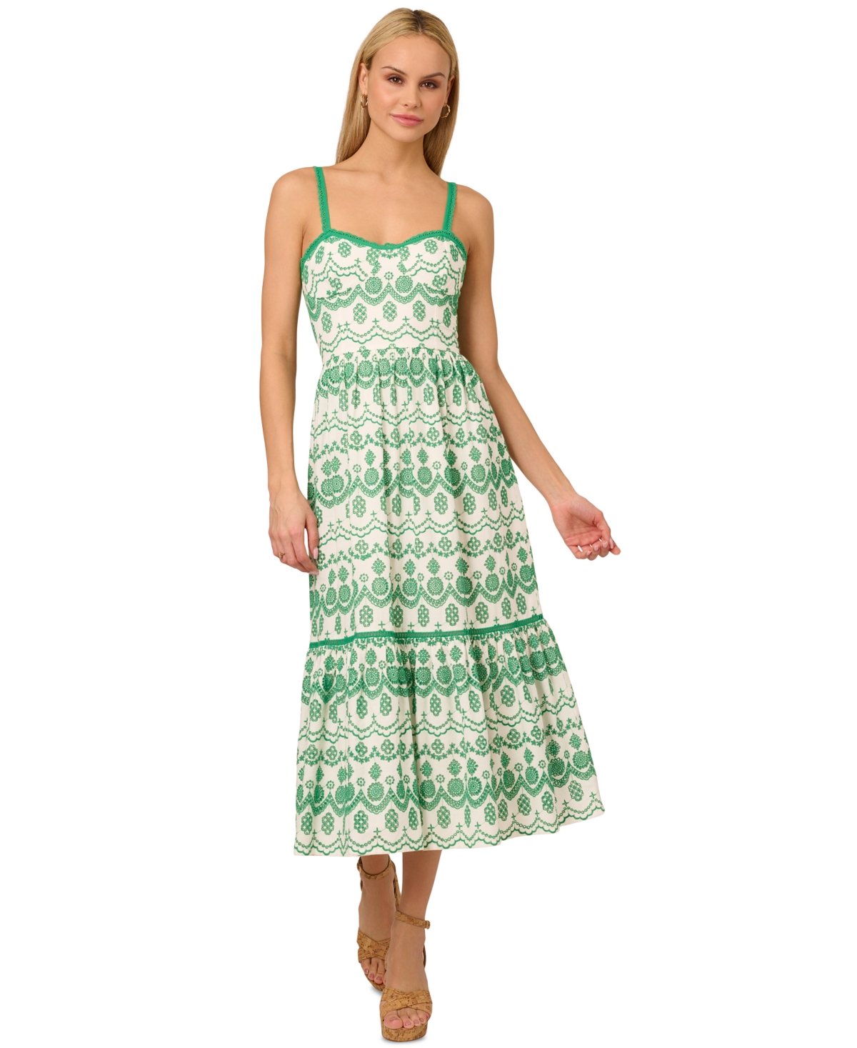 by Adrianna Papell Women's Cotton Eyelet Midi Dress - White/green