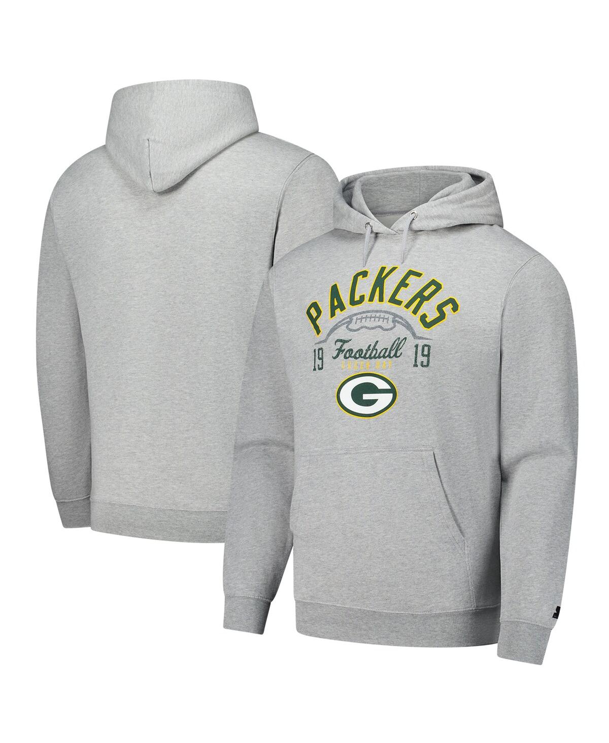 Starter Heather Gray Green Bay Packers Pullover Hoodie In Heather Gray
