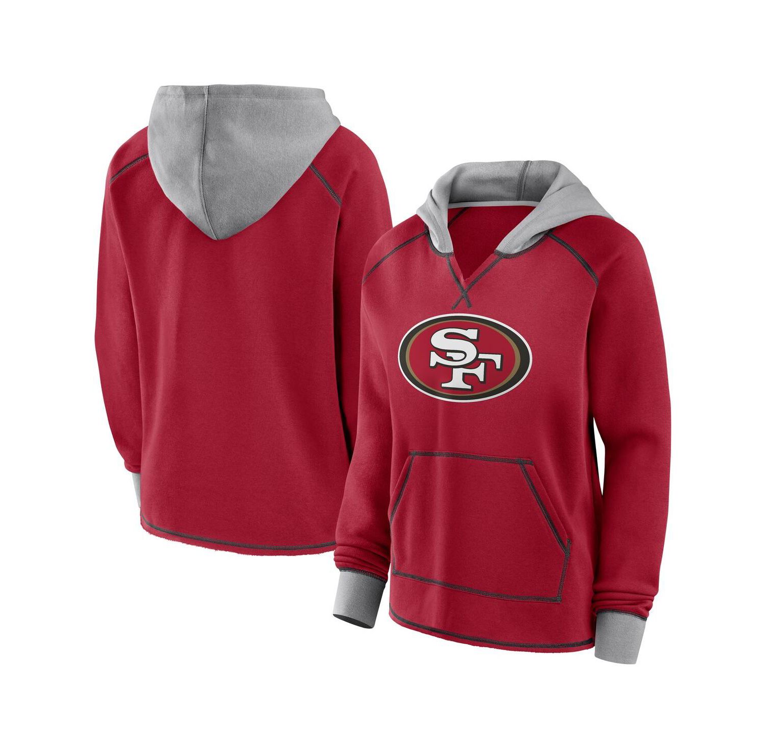 Women's Scarlet San Francisco 49ers Boom Fleece Pullover V-Neck Hoodie