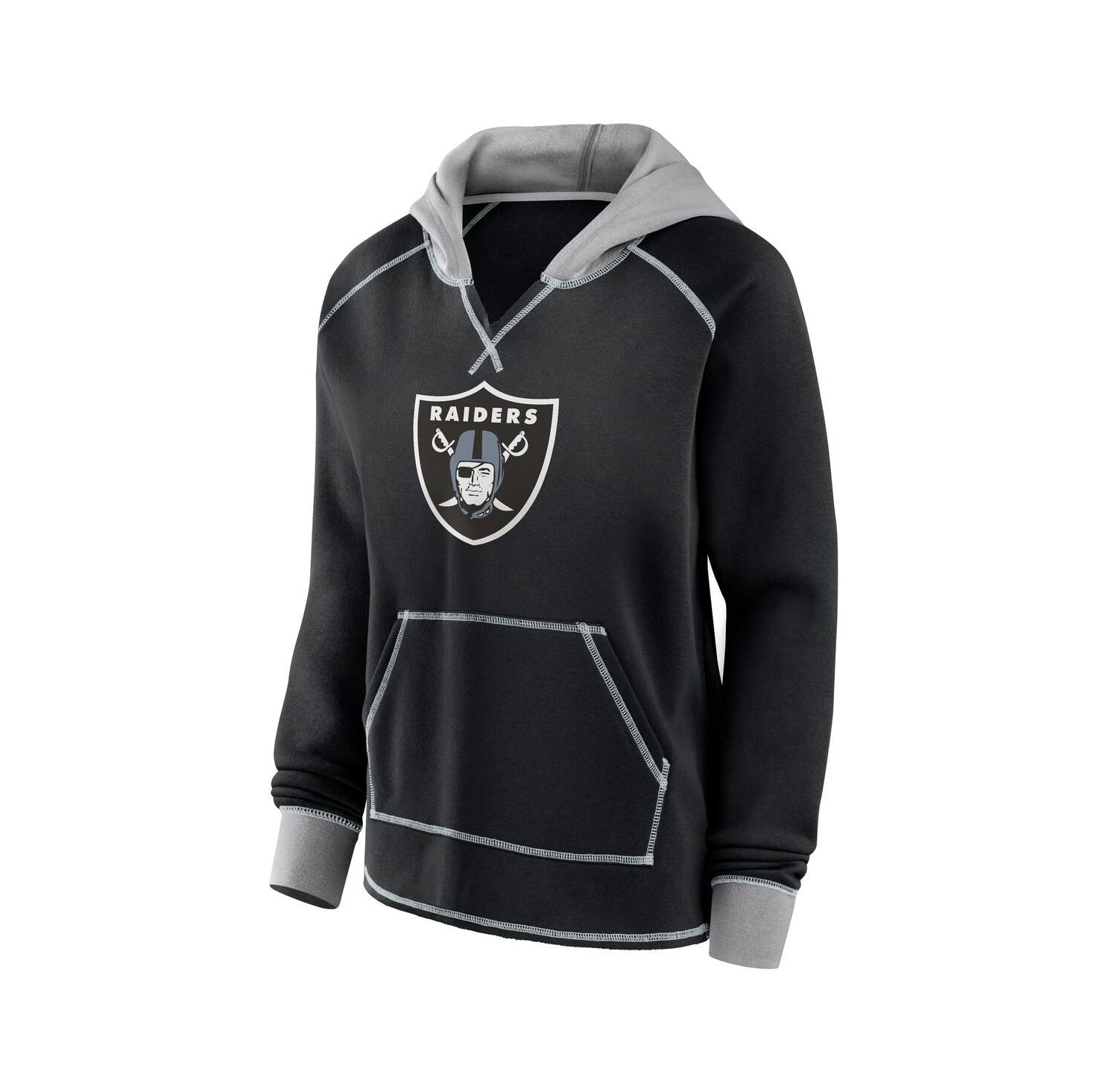 Women's Black Las Vegas Raiders Boom Fleece Pullover V-Neck Hoodie