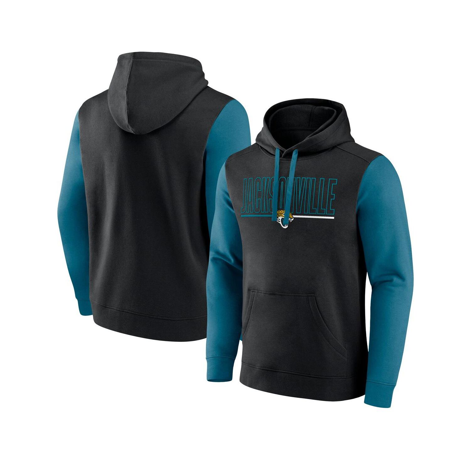 Men's Black/Teal Jacksonville Jaguars Outline Pullover Hoodie