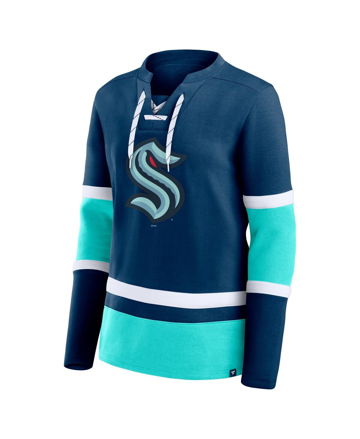 Fanatics Branded  Deep Sea Blue/light Blue Seattle Kraken Top Speed Lace-up Pullover Sweatshirt In Deep Sea Blue