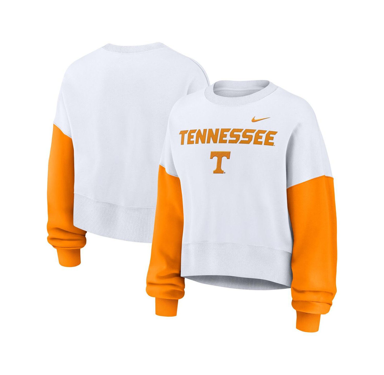 Women's White Tennessee Volunteers Color-Block Oversized Cropped Pullover Sweatshirt