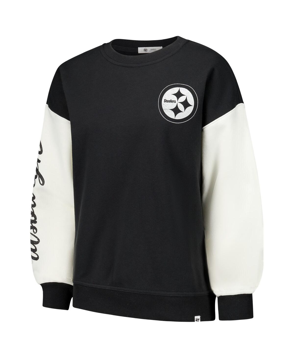 47 BRAND WOMEN'S BLACK PITTSBURGH STEELERS DOUBLE HEADER RISE ANDIE PULLOVER SWEATSHIRT 