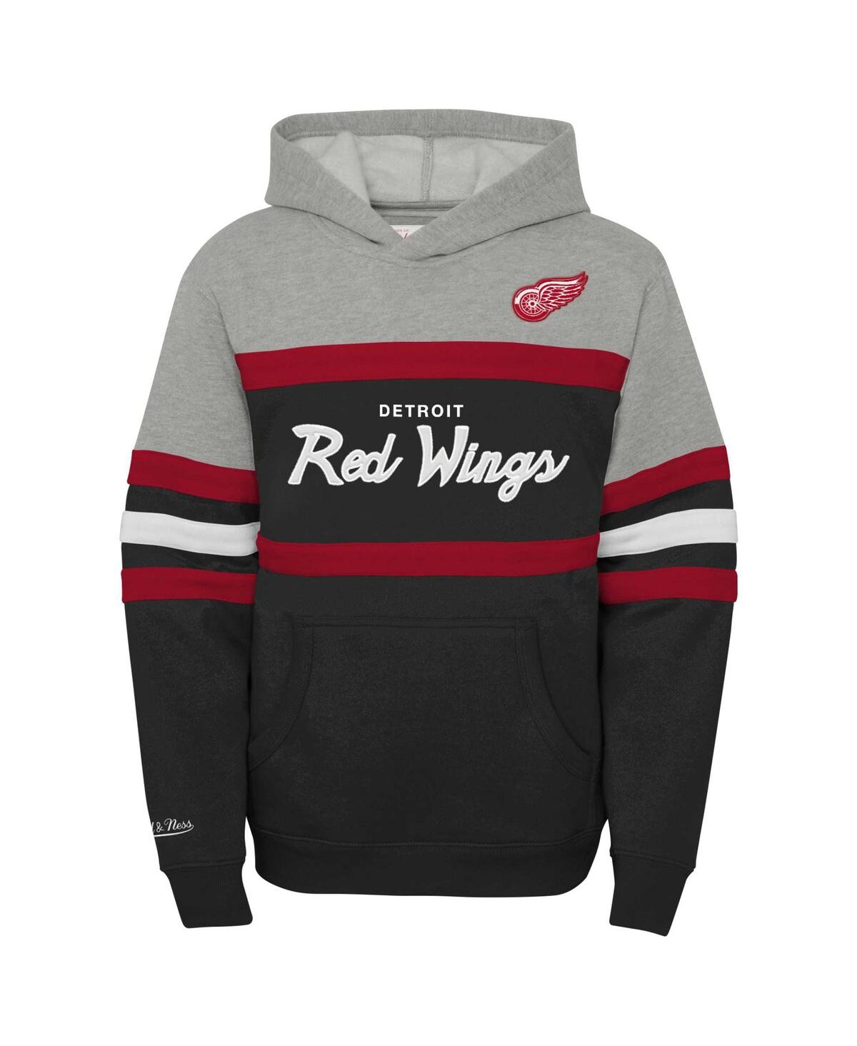 MITCHELL & NESS BIG BOYS AND GIRLS BLACK/GRAY DETROIT RED WINGS HEAD COACH PULLOVER HOODIE