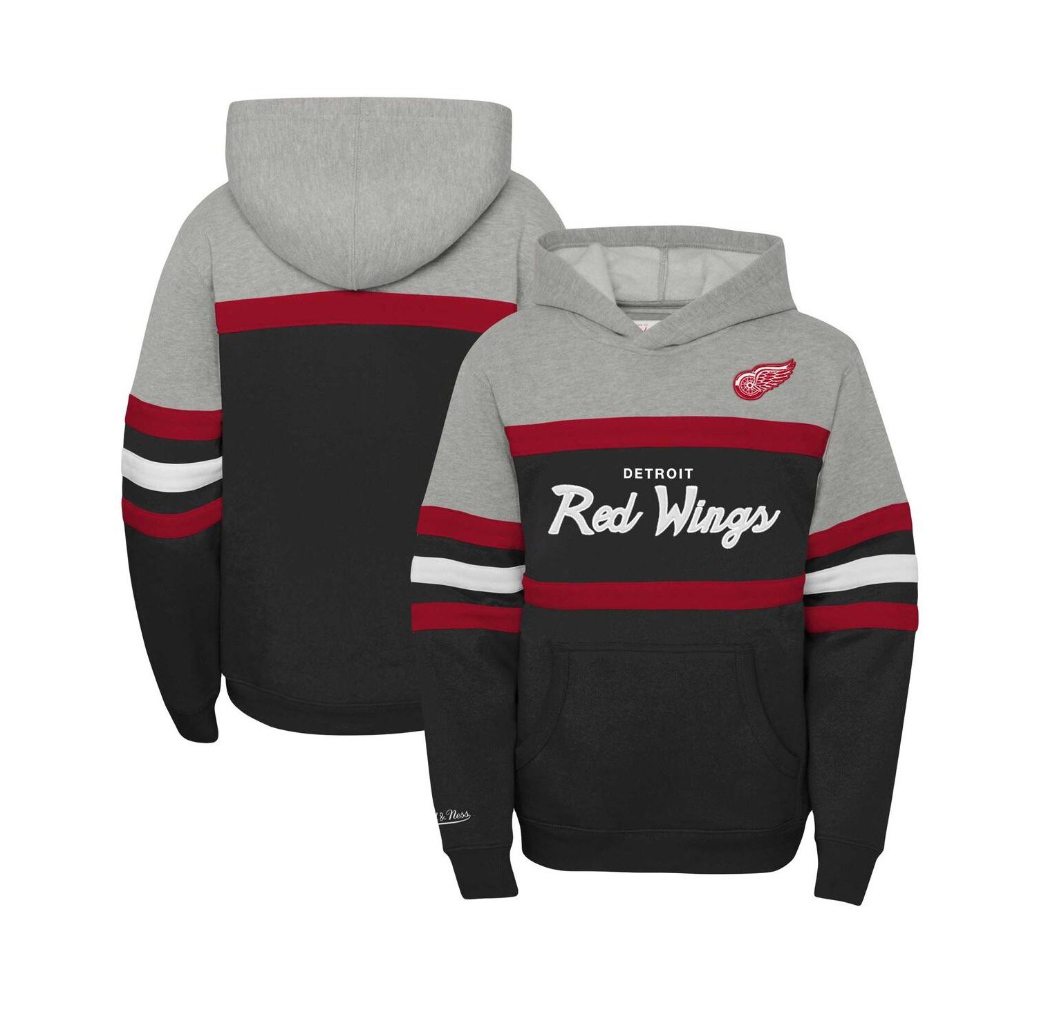Big Boys and Girls Black/Gray Detroit Red Wings Head Coach Pullover Hoodie