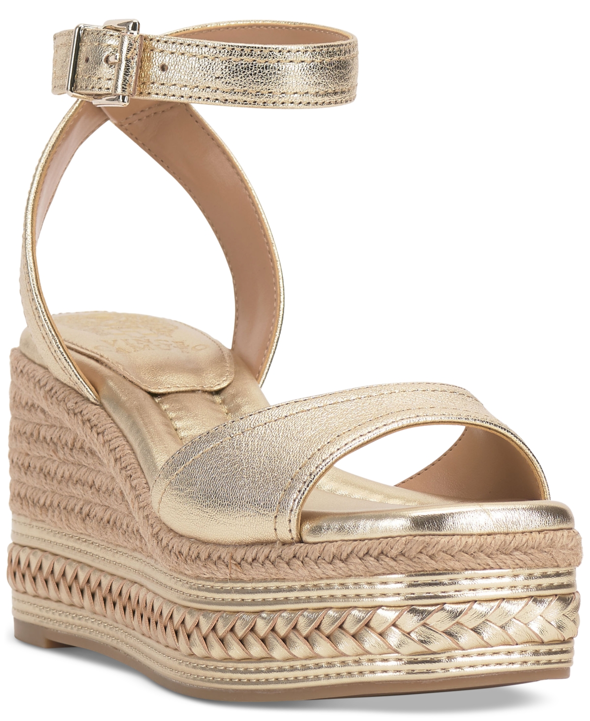 Vince Camuto Lilla Ankle Strap Platform Wedge In Egyptian Gold Leather