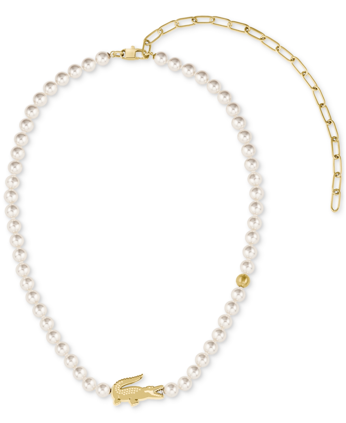 Shop Lacoste Gold-tone Matchpoint Imitaion Pearl Strand Necklace, 16-1/3" + 2-1/2" Extender