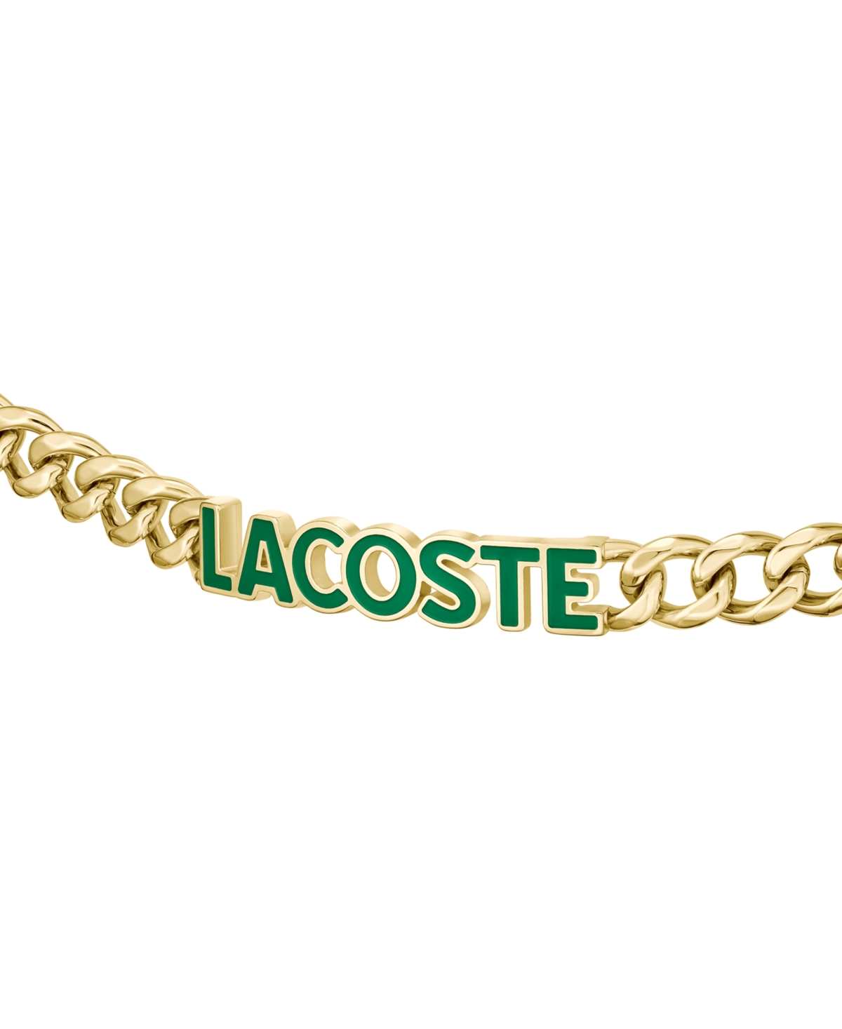 Lacoste Gold-tone Green Logo Script Chain Bracelet In Gold