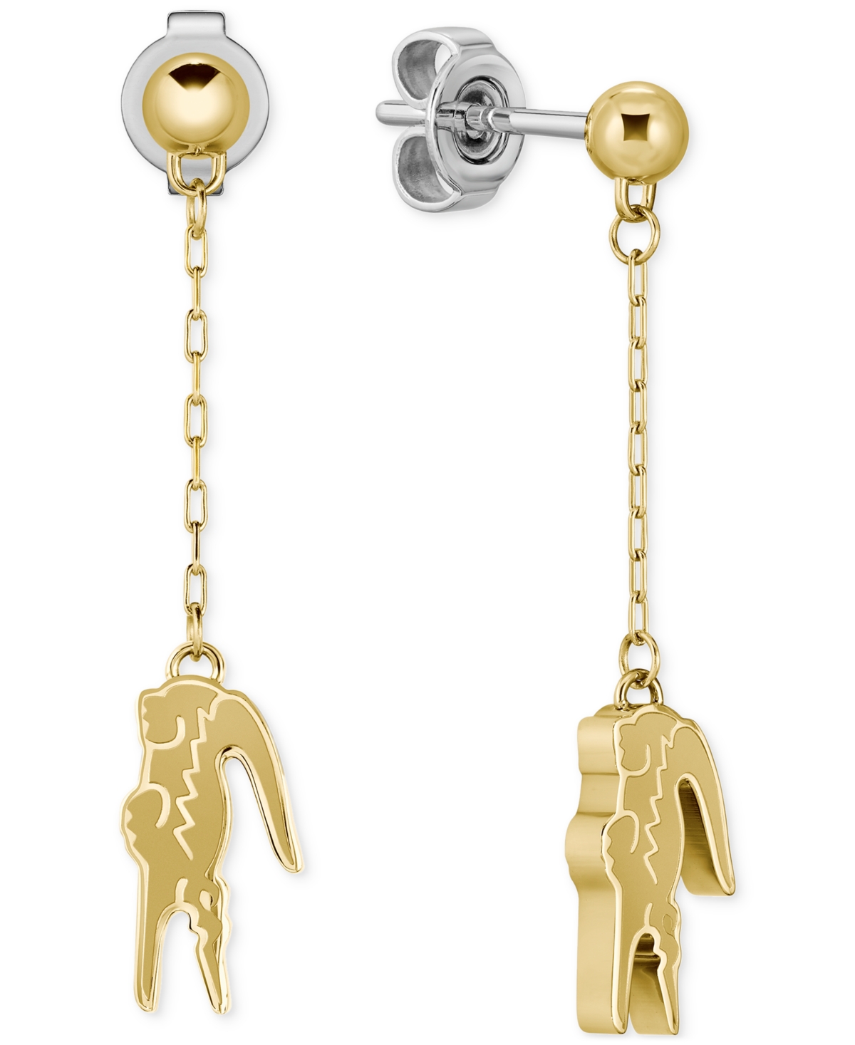 LACOSTE GOLD-TONE CROCODILE CHAIN DROP EARRINGS 