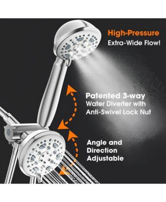 6-Spray Setting High Pressure Dual Rain Shower Head with Handheld Valve and 59&amp;#x22; Flexible Hose (Brushed Nickel)