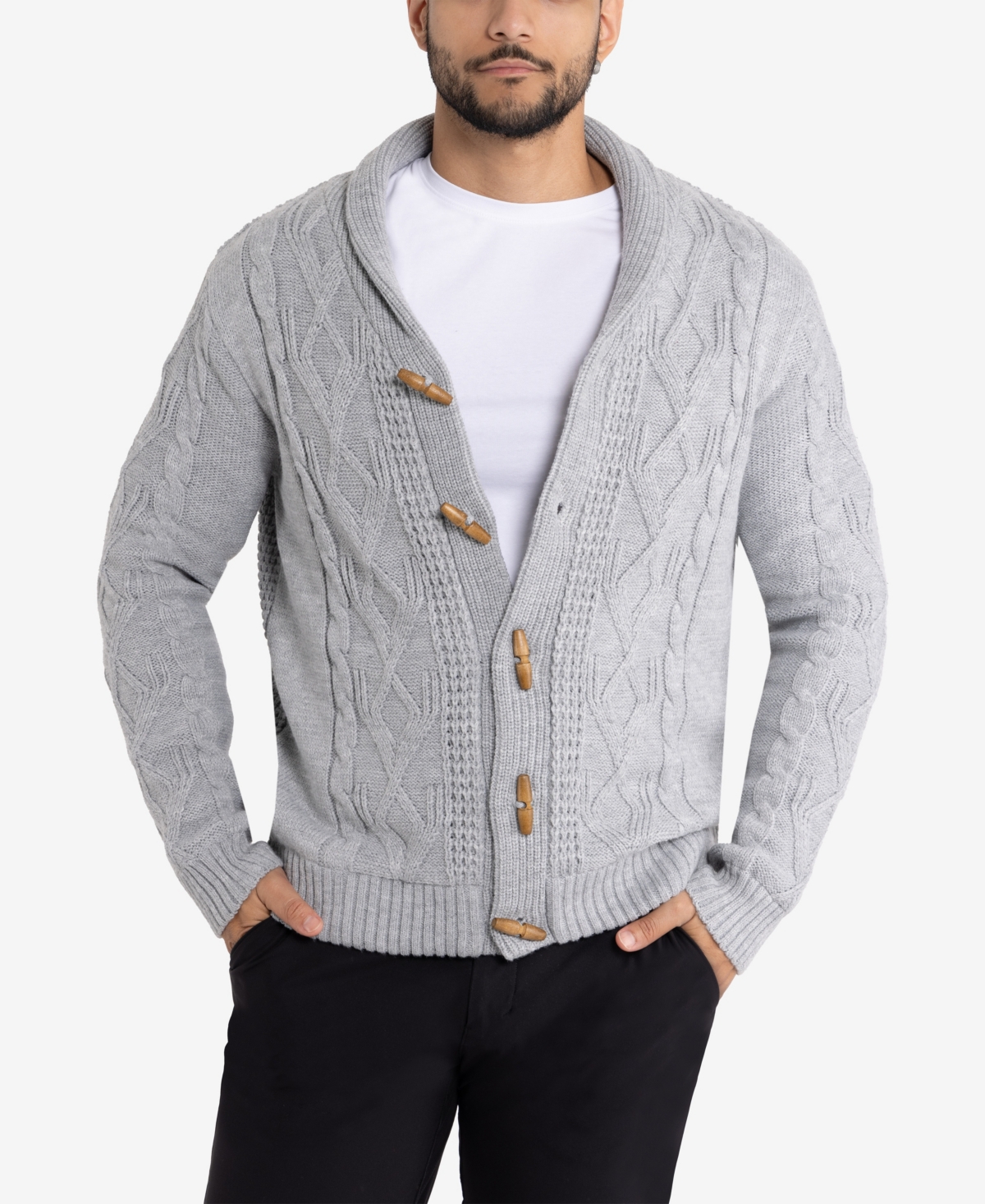 X-ray Men's Shawl Collar Knit Cardigan In Light Grey