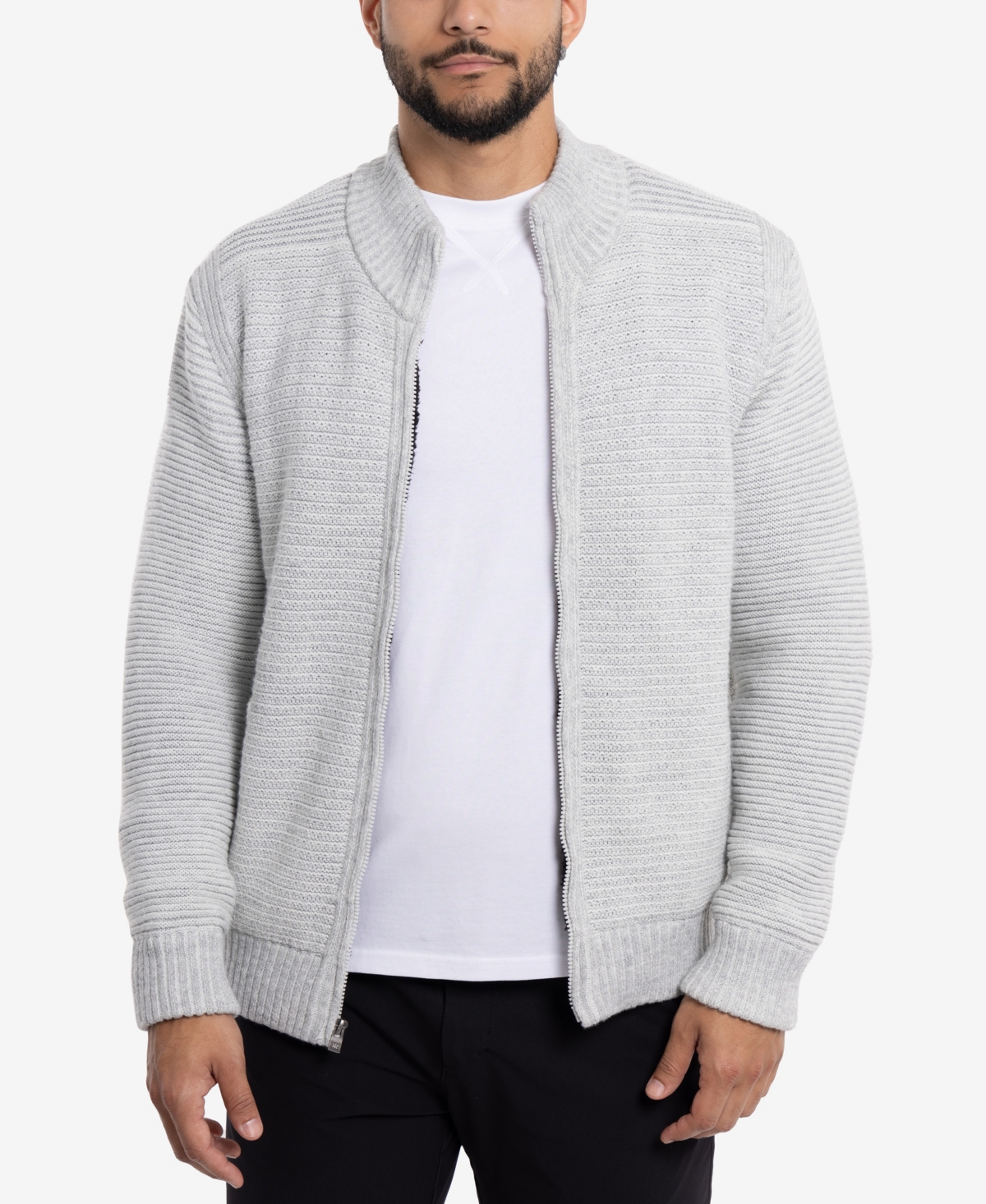 Men's Full-Zip High Neck Sweater Jacket - Charcoal