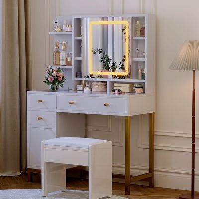 1 PC solid wood Makeup with Led Lighted Mirror & Power Outlet  Vanity