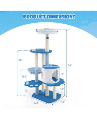 54'' Cat Tree Tower w/ Sisal Scratching Posts Bell Cat Perch Cat Condo