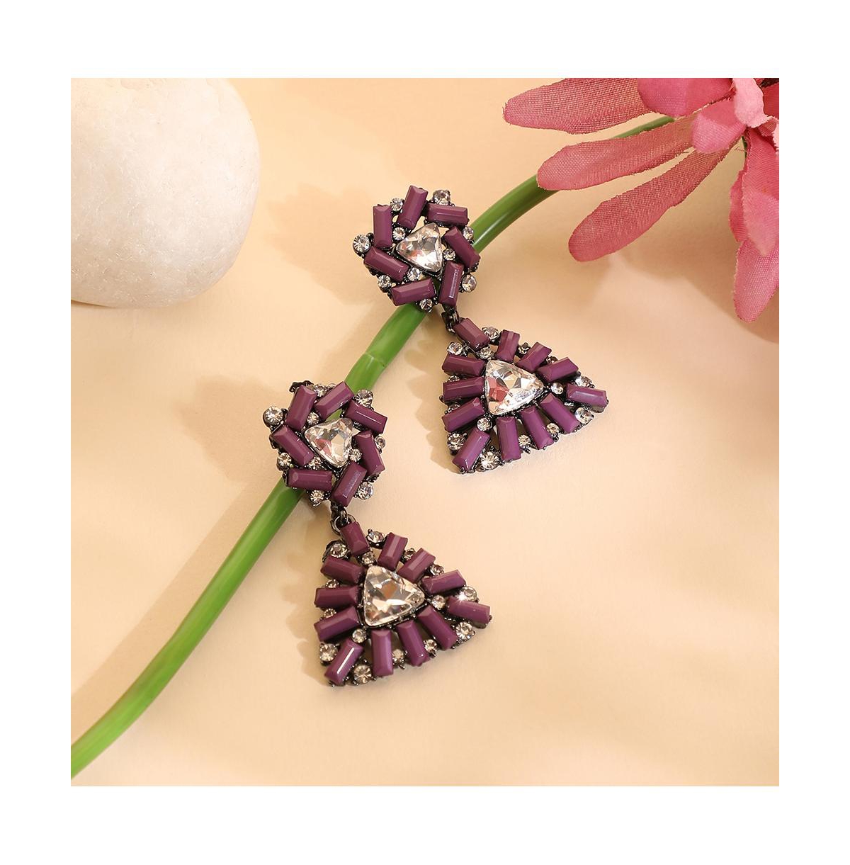 Sohi Geometric Drop Earrings In Purple