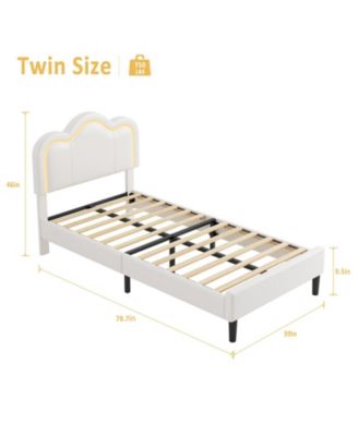 Twin Upholstered Bed Frame with Adjustable Headboard & Smart LED