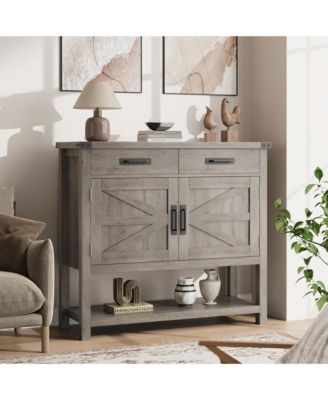Farmhouse Wood Console Table with Cabinet, Drawers, and Storage – Entryway, Coffee Bar, Sideboard