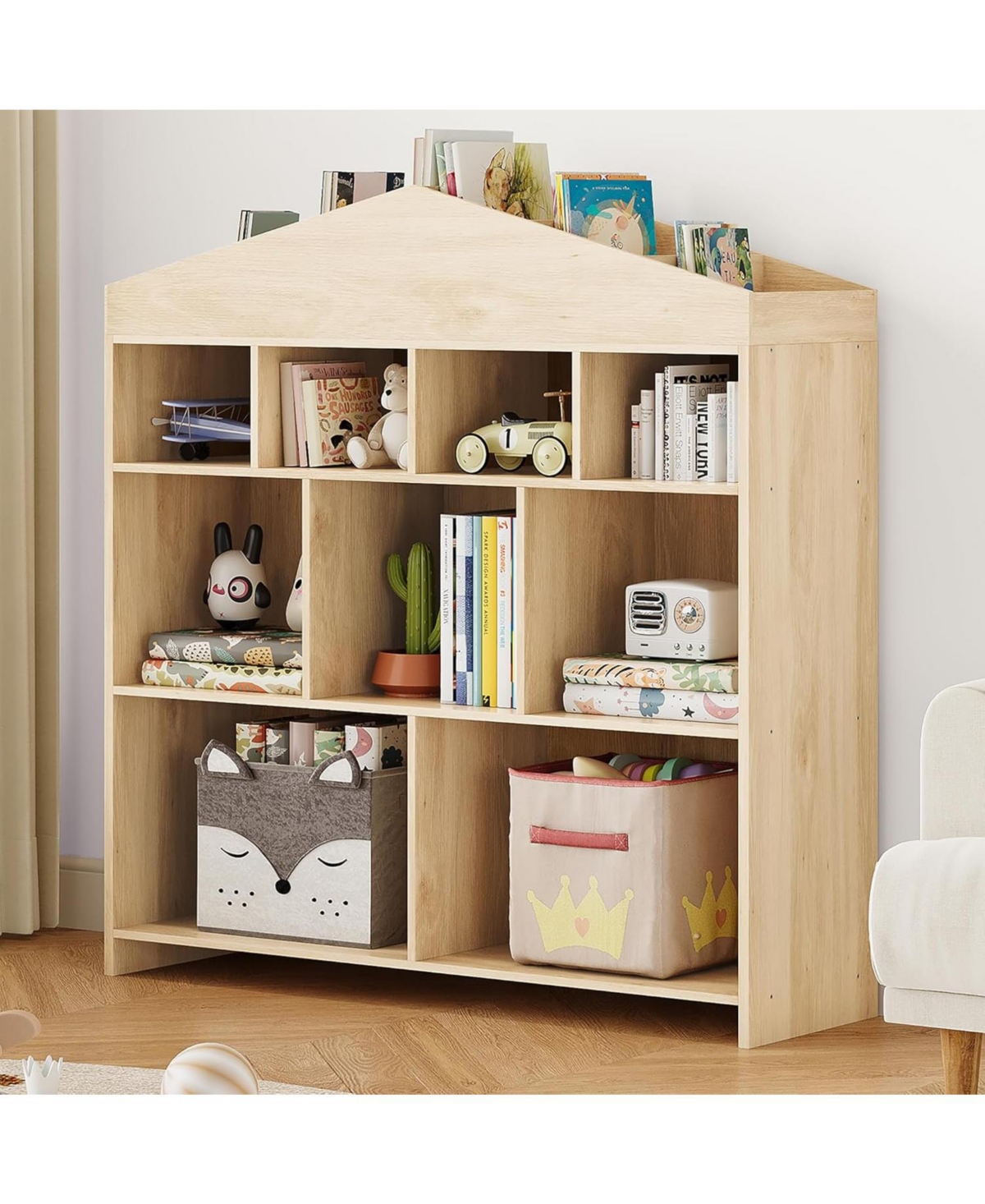gaomon Toy Storage Organizer Kids Bookshelf with 9 Storage Cubbies Dollhouse Bookcase