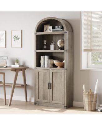 Bookcase with Doors Arched Bookshelf 71.65in Tall Bookcase Farmhouse Cabinet