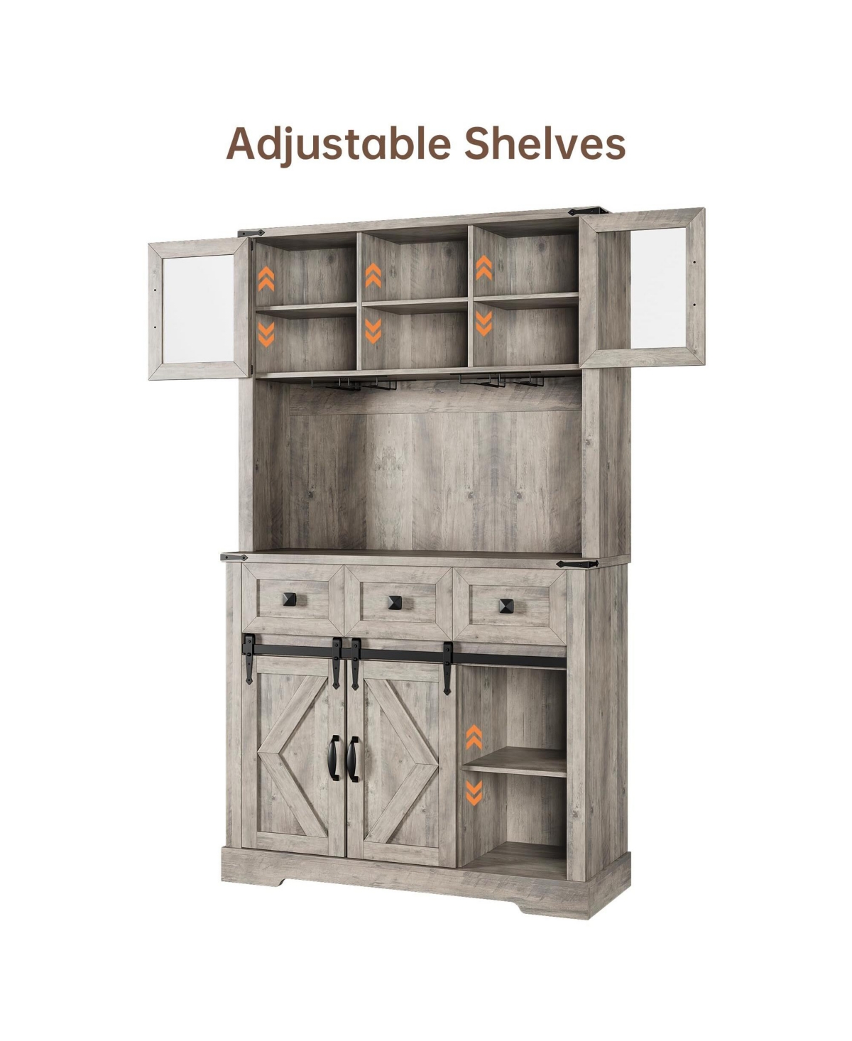 gaomon 72" Farmhouse Bar Cabinet with Sliding Barn Door, Tall Kitchen Buffet with Storage Hutch and 3 Drawer