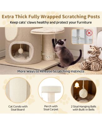 61'' Cat Tree for Indoor Cats w/ 2-stoery Condo Top Perch Sisal Scratching Posts