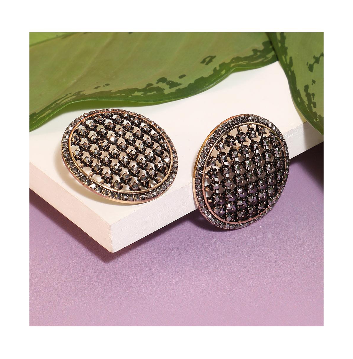 Sohi Maxi Intricate Circular Stud Earrings In Silver