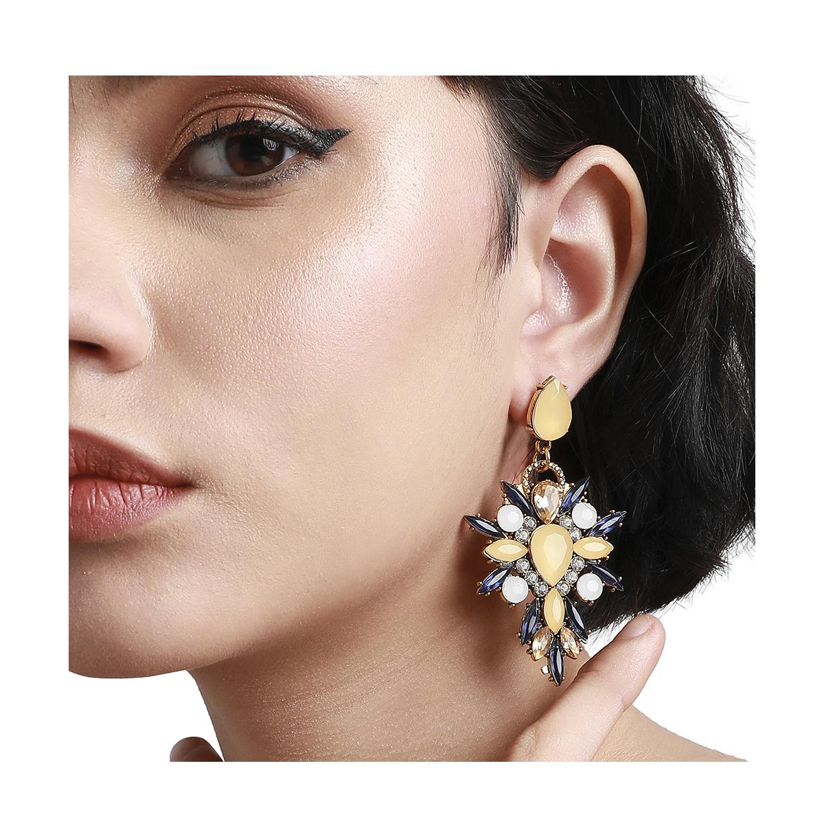 Sohi Crystal Drop Earrings In Yellow