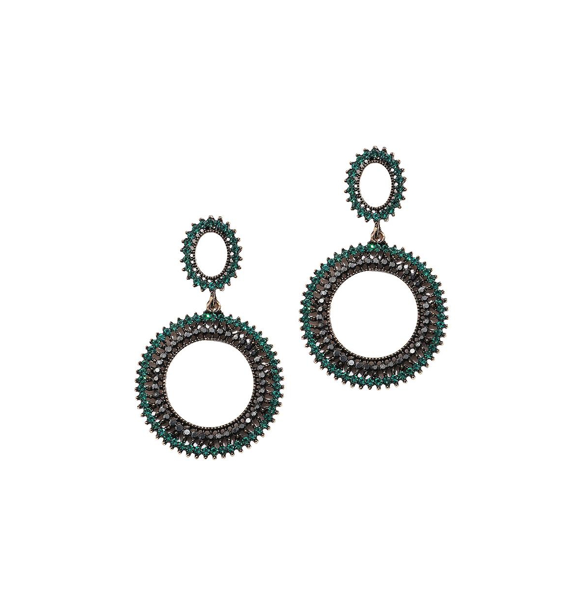 Sohi Circular Crystal Drop Earrings In Green