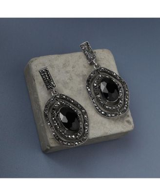 Embellished Lined Oval Drop Earrings