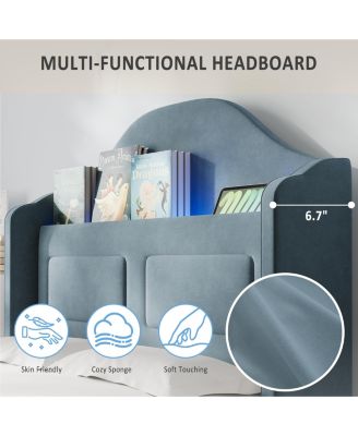 Twin Bed Frame with Lights, Stylish Velvet Platform Bed