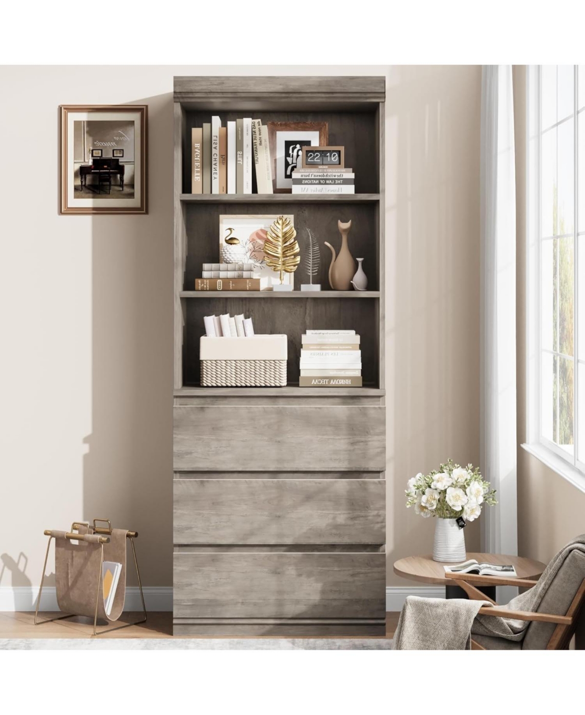gaomon Bookcase with Drawers 70.27 Inches Tall Bookshelf Farmhouse Bookcases