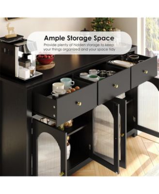 Buffet Cabinet with Storage, 55.1" Large Sideboard Buffet Cabinet, Farmhouse Kitchen Cabinet Display Cabinet with 3 Drawers and 4 Doors, Wood Coffee Bar Cabinet for Kitchen Dining Room,Black