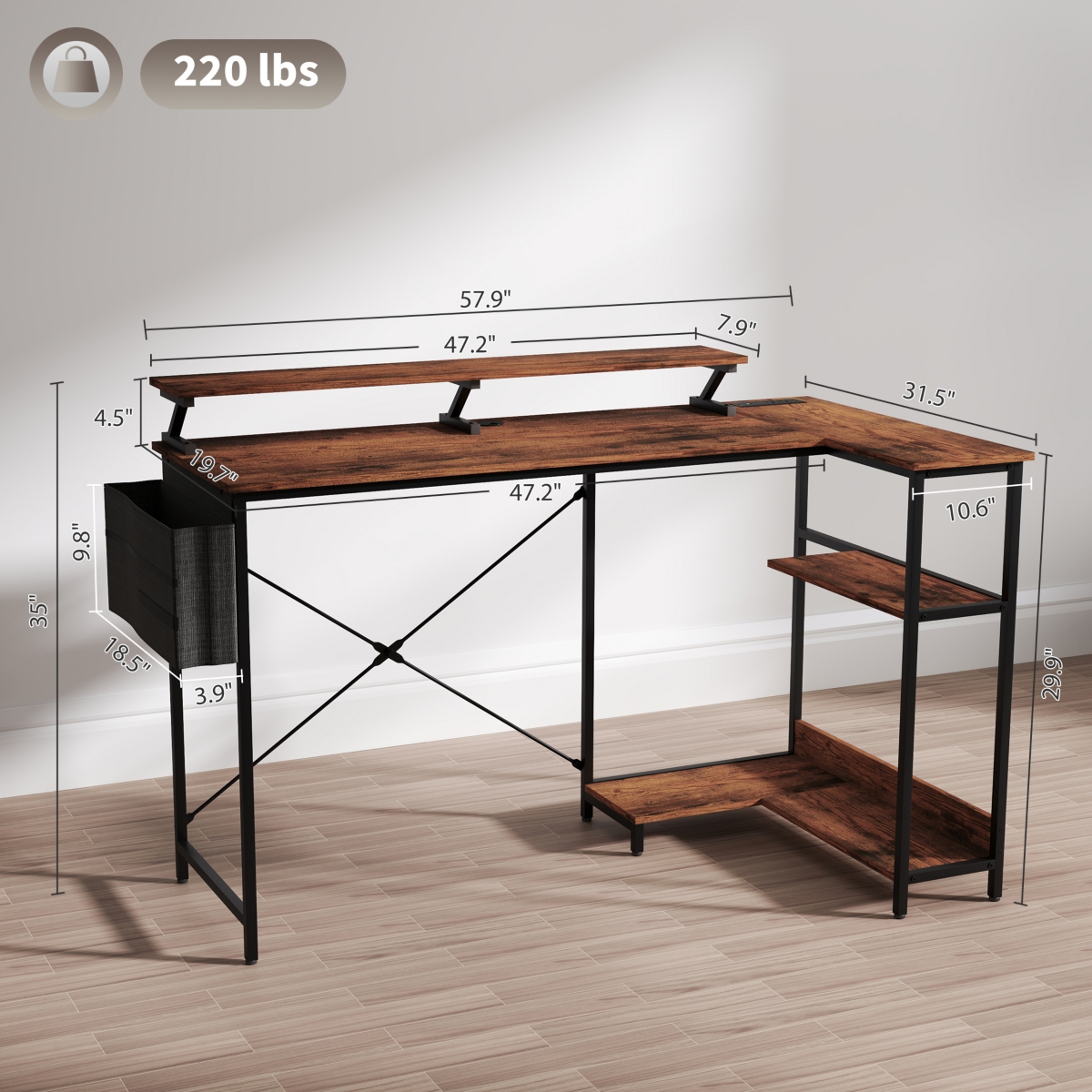 Homcom 58" Reversible L Shaped Desk, Corner Computer Desk,