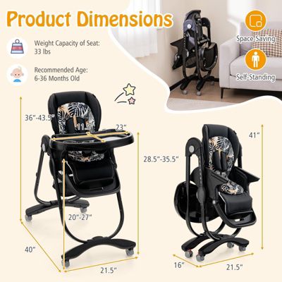 Multifunctional Folding Baby High Chair with Rolling Wheels and Adjustable Height