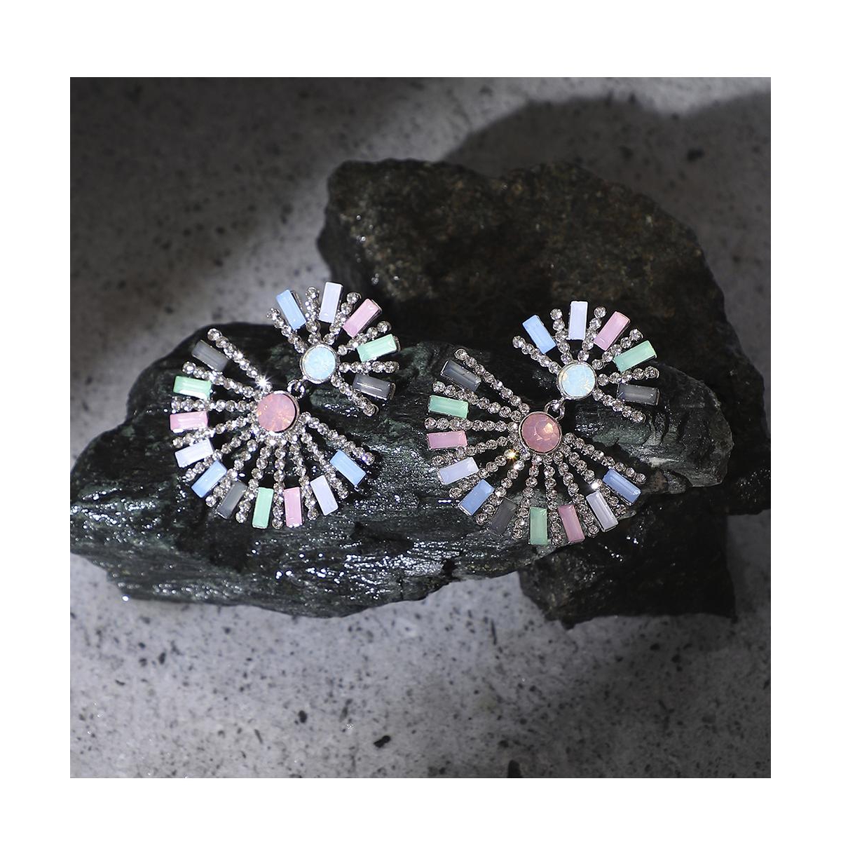 Sohi Half Circular Drop Earrings In Silver