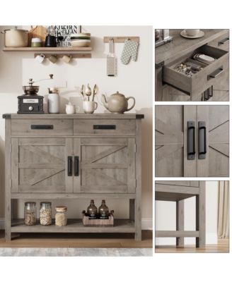 Farmhouse Entryway Table with 2-Door Cabinet & 2 Drawers, Wood Console Table with Storage, Coffee Bar Cabinet, Sofa Tables Buffet Sideboard for Kitchen, Hallway, Dining, Living Room