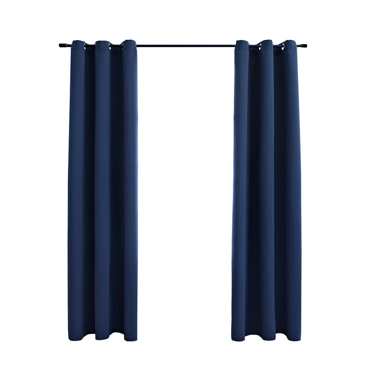 Blackout Curtains with Rings 2 pcs Navy Blue 37"x84" Fabric - Blue