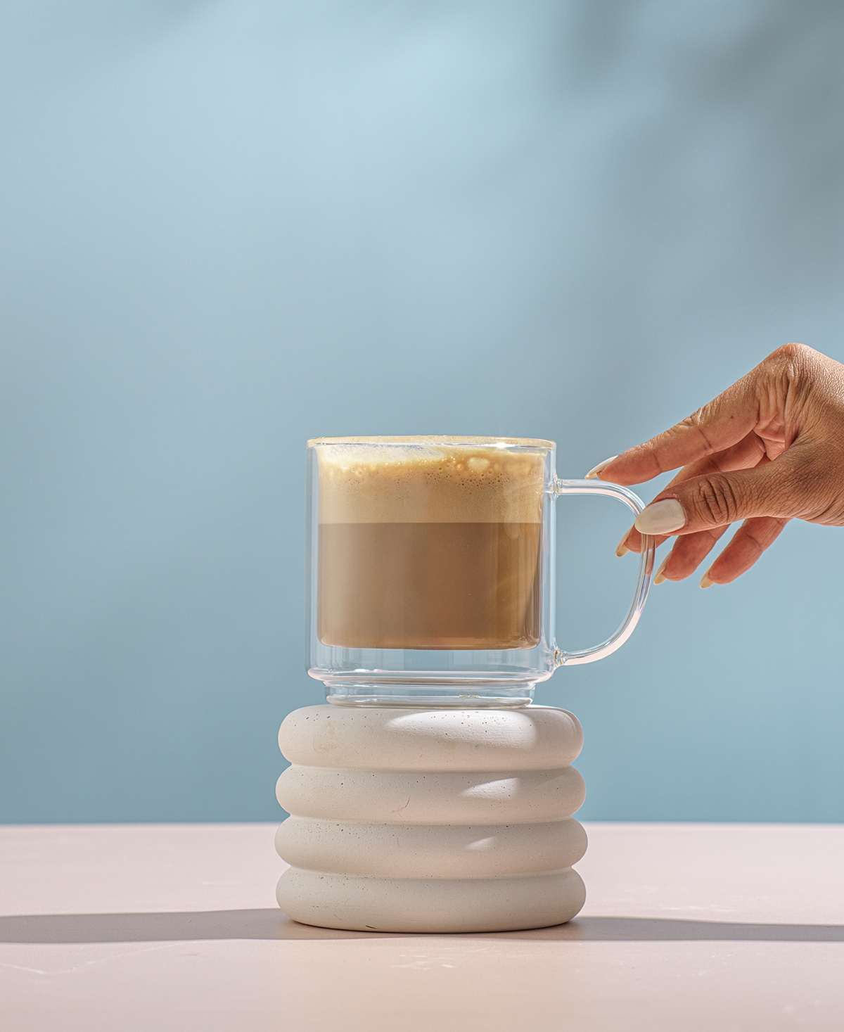 Joyjolt Haven Stackable Double Wall Glass Mugs, Set Of 2 In Clear