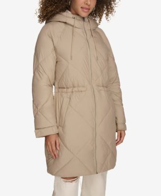Women's Diamond Quilted Cinch Waist Parka Jacket