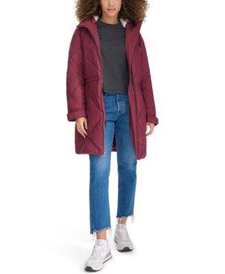 Women's Diamond Quilted Cinch Waist Parka Jacket