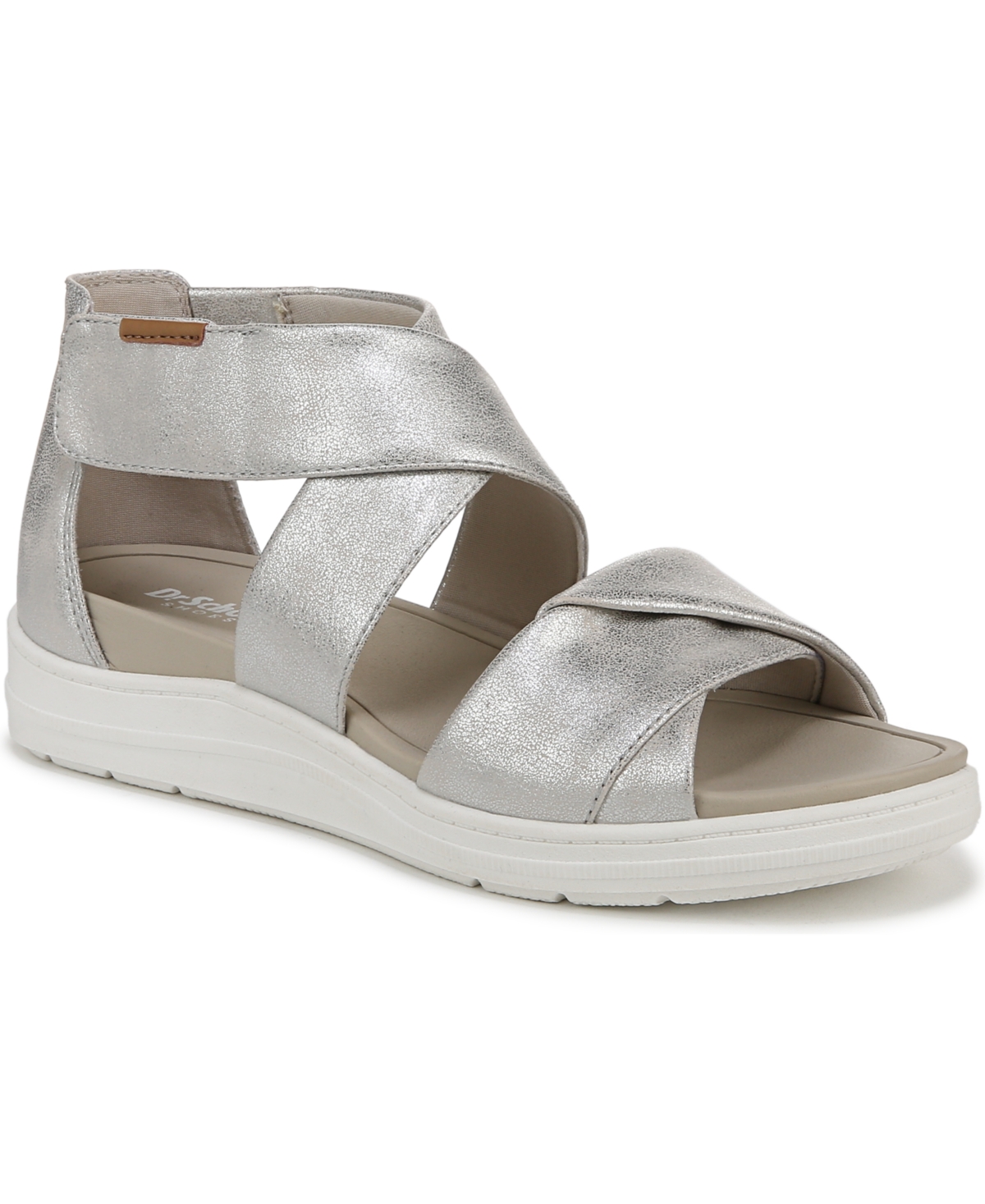 Women's Time Off Fun Ankle Strap Wedge Sandals - Silver Faux Leather