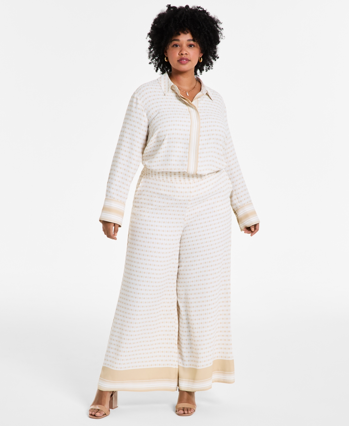 Vince Camuto Wide Leg Pants W Pckts In Natural Sand