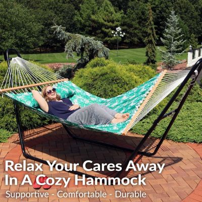 2-Person Quilted Printed Fabric Spreader Bar Hammock/Pillow with S Hooks and Hanging Chains - 450 lb Weight Capacity